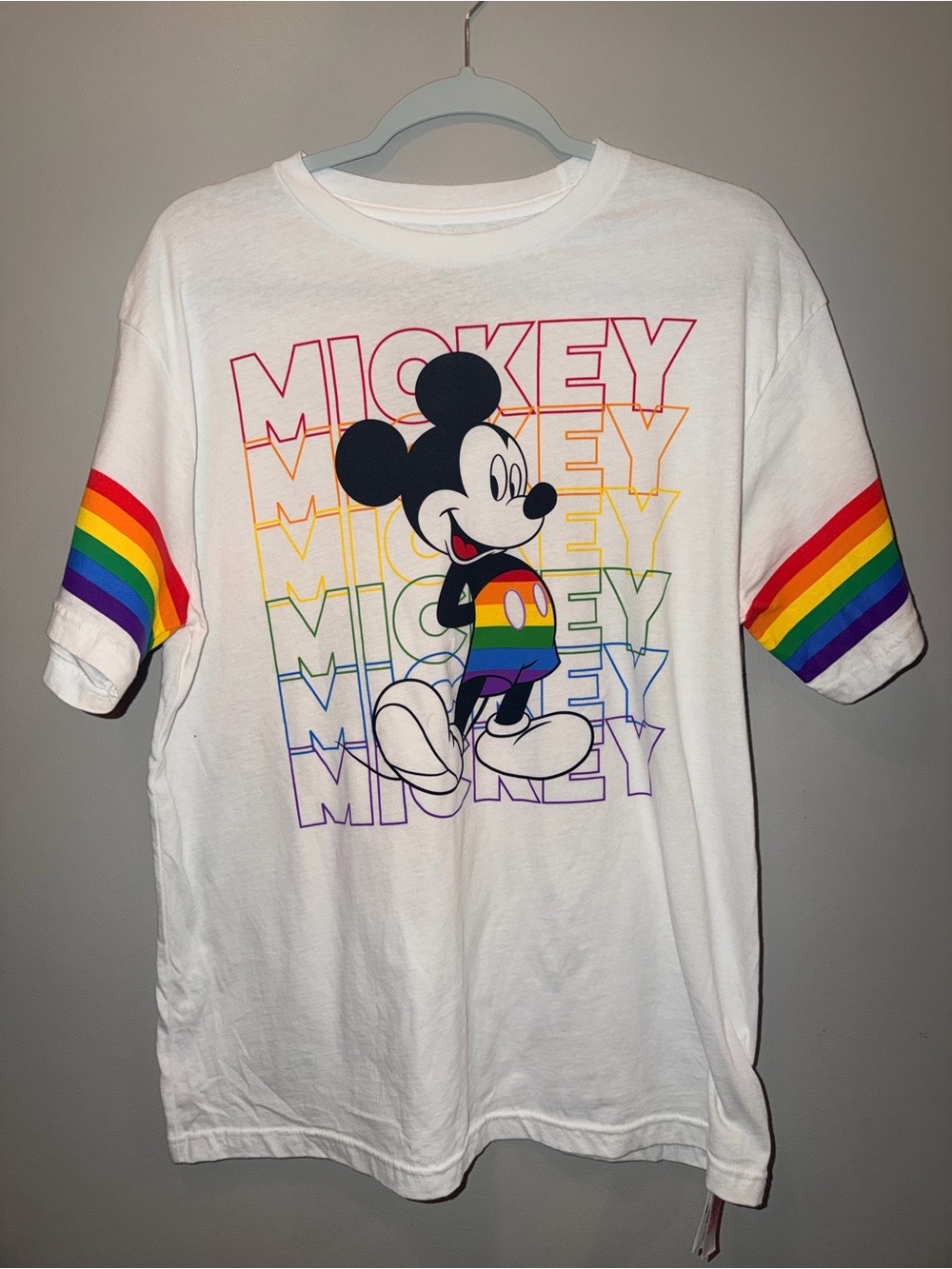 Disney Parks Pride Collection Mickey Mouse Rainbow Stripe Sleeve Graphic T-Shirt